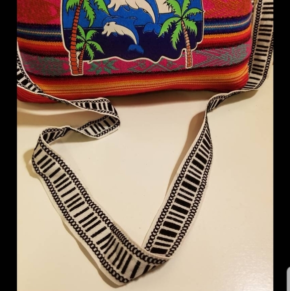 PUERTO RICO COLORFUL WOVEN PURSE WESTERN DOLPHIN PALM TREES MEXICAN PIANO PINK - Picture 7 of 7